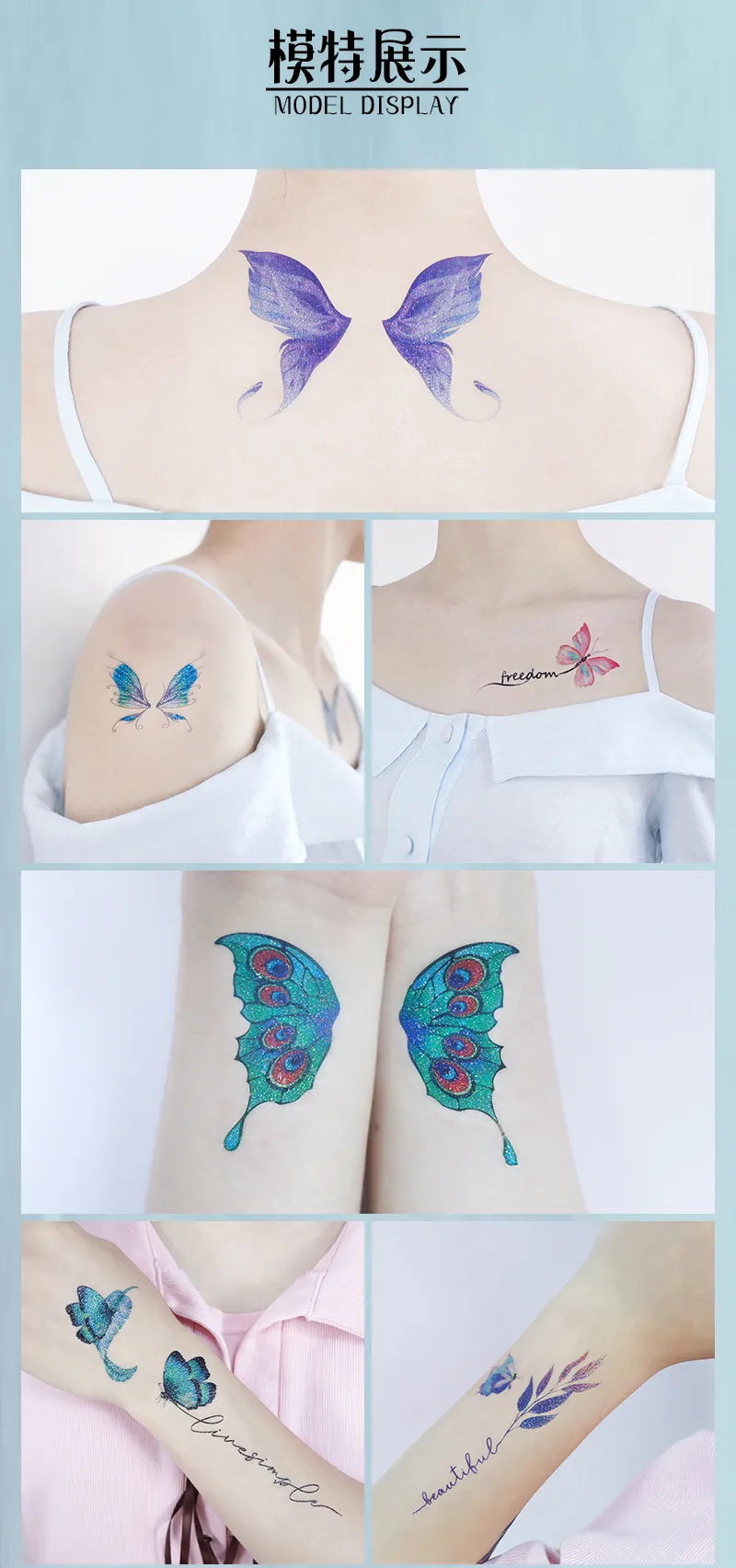 Temporary Face Tattoos Sparkly Fairy Butterfly Wings