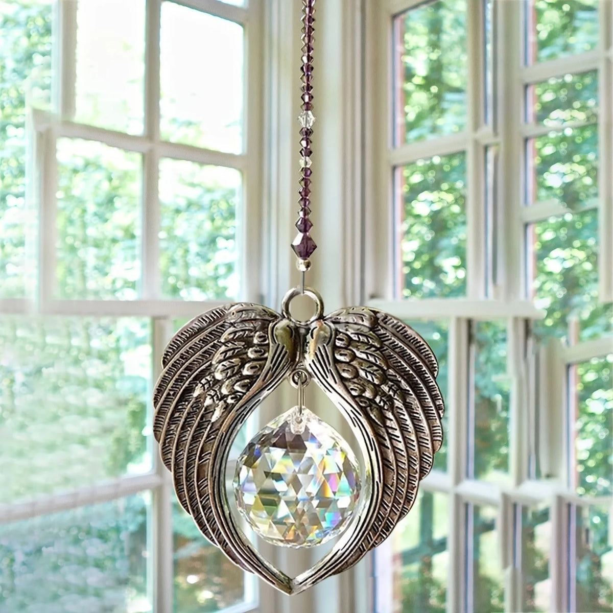 Angel Wing Suncatcher Crystal Pendant Rainbow Maker with Beads