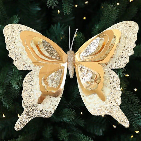 Glitter Christmas Butterfly Ornaments with Clips