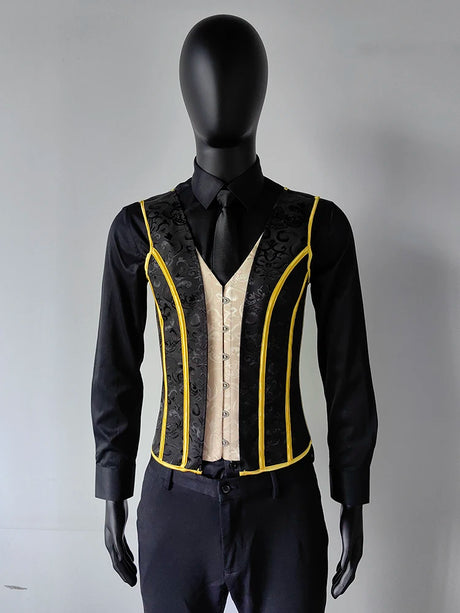 Men's Formal Boned Waistcoat Corset Vest Lace Up Burlesque Performance Stage Costume