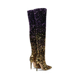 Galaxy Thigh High Boots Gradient Sequin Stretch Boots 11CM Heels