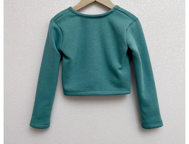Plush Girls Ballet Wrap Tops Long Sleeve Dance Warm Up Sweater