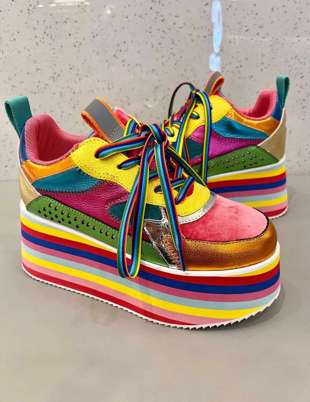Rosie's Rainbow Sneakers Chunky Platform Shoes