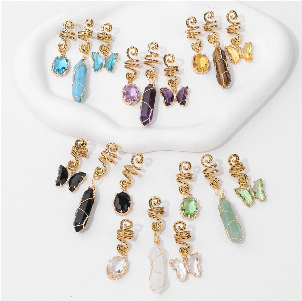 Crystal Braid Jewellery Hair Clips 3pcs/Set Natural Stones