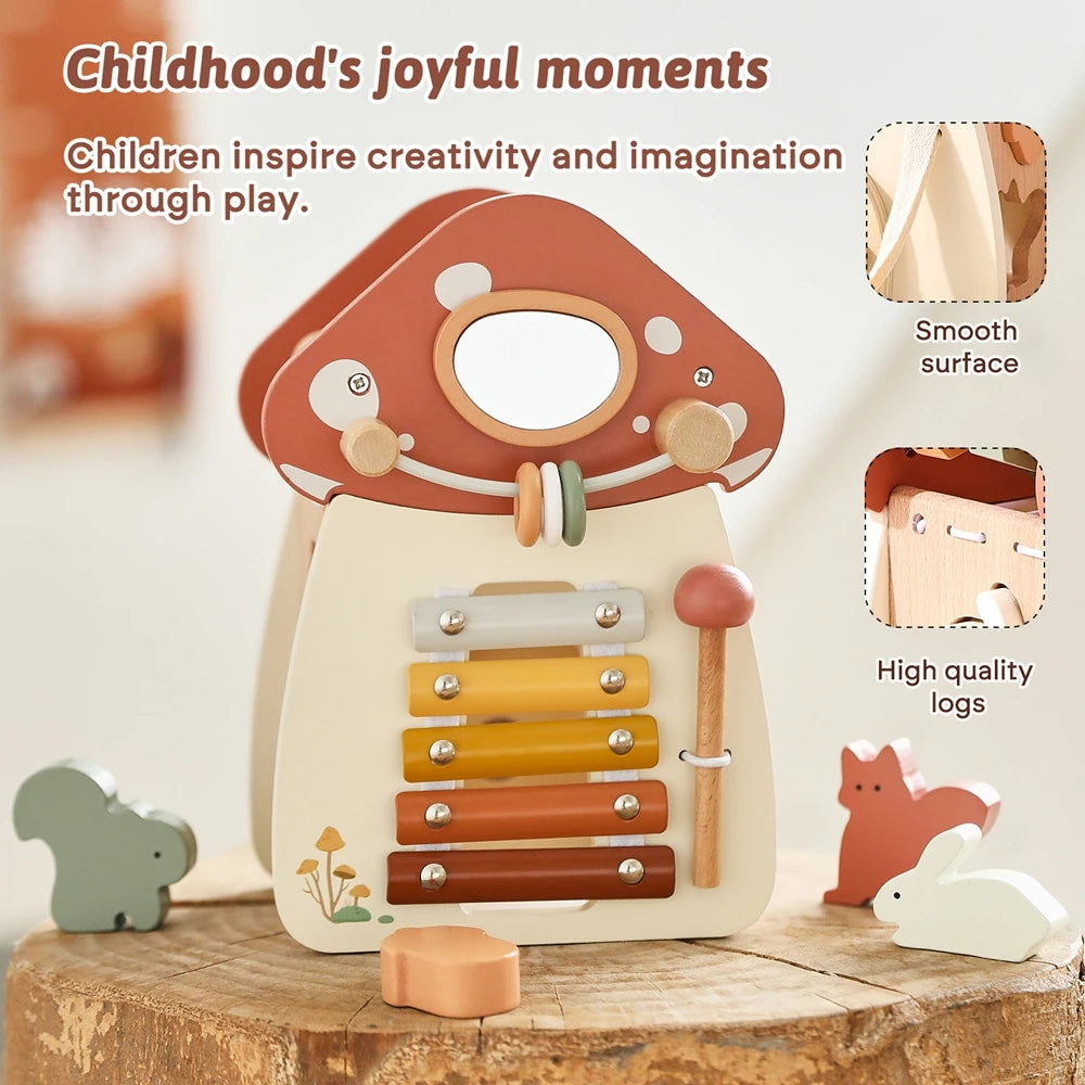 Mushroom Busy Box Baby Montessori Musical Wooden Toys Educational Percussion Toys