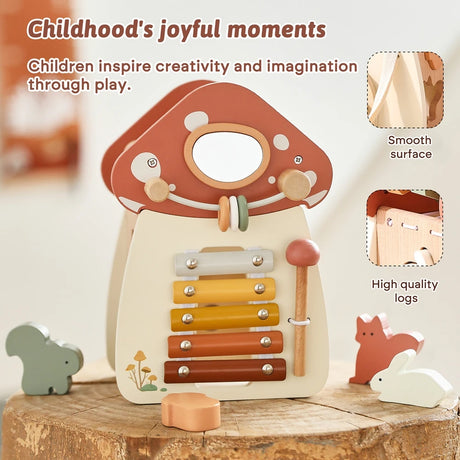Mushroom Busy Box Baby Montessori Musical Wooden Toys Educational Percussion Toys