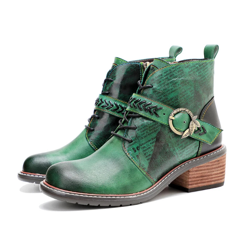 Wickedly Green Sheepskin Leather Ankle Boots