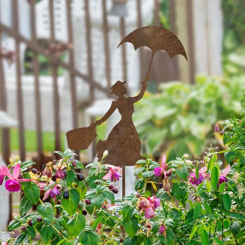 Rusty Metal Mary Poppins Garden Decor