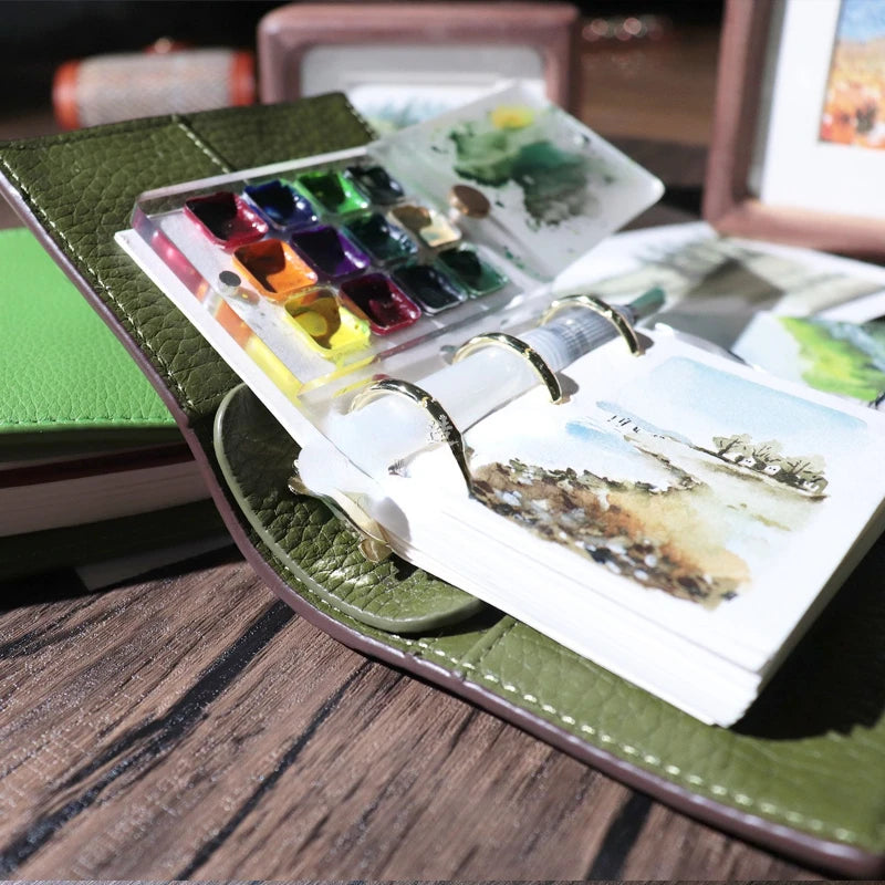 Painters Pocket Kit A9 Three-Ring Mini Loose-Leaf Leather Notepad Painting Supplies