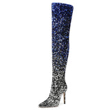 Galaxy Thigh High Boots Gradient Sequin Stretch Boots 11CM Heels