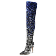Galaxy Thigh High Boots Gradient Sequin Stretch Boots 11CM Heels