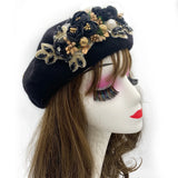 Margie's Flower Diamonte Winter Autumn Beret 10 Colours