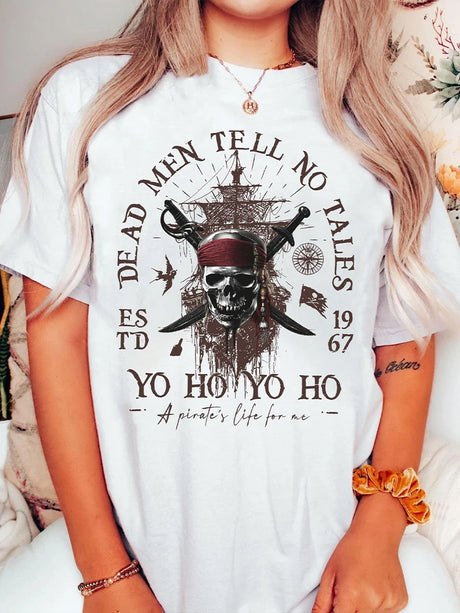 Dead Men Tell No Tales T-Shirt Pirates Of The Caribbean Cotton Tee A Pirate Life For Me