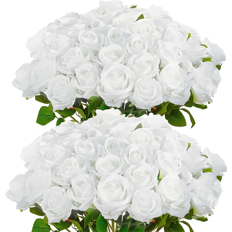 50 Pcs Velvet Roses Artificial Flowers Real Touch Fake Roses Valentine's DIY Wedding Bouquet Home Decor