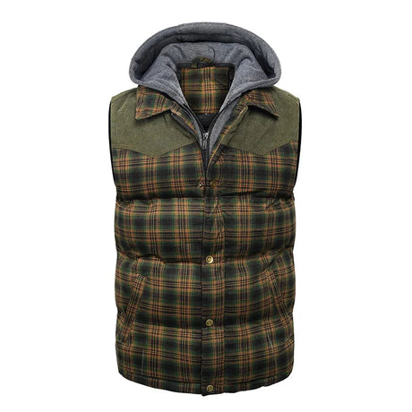 Woodsman Cotton Plaid Hooded Puffer Vest Jacket Thick Warm Winter Plaid Sleeveless Coat