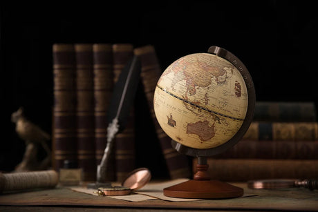 World Globe Earth Map Retro Wooden Base Desk Decor