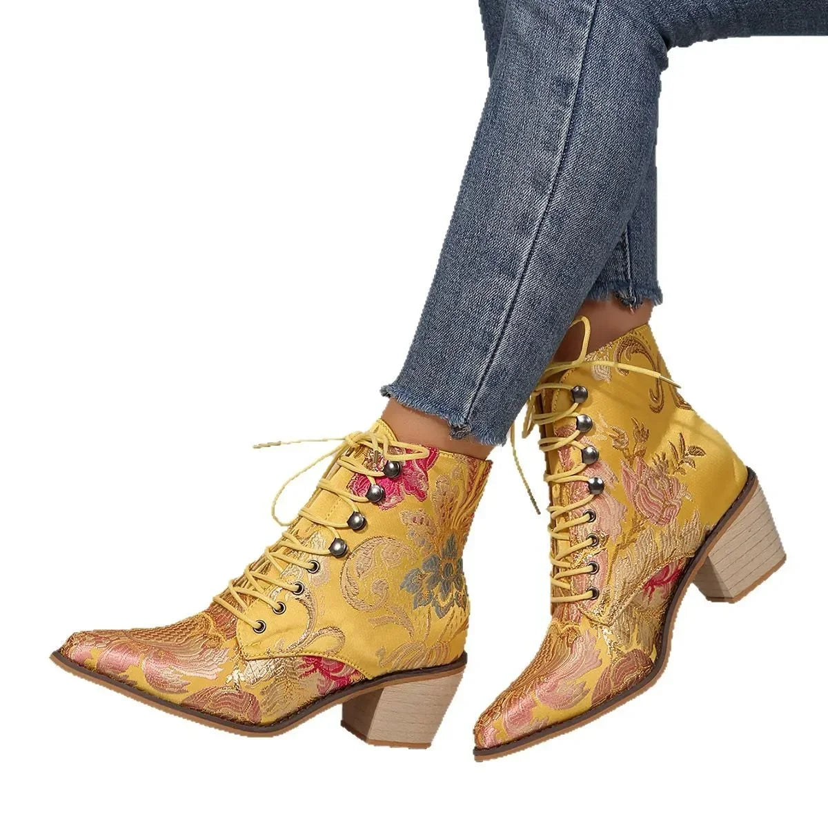 Purple and Golden Marie Antoinette Handmade Embroidered Ankle Boots