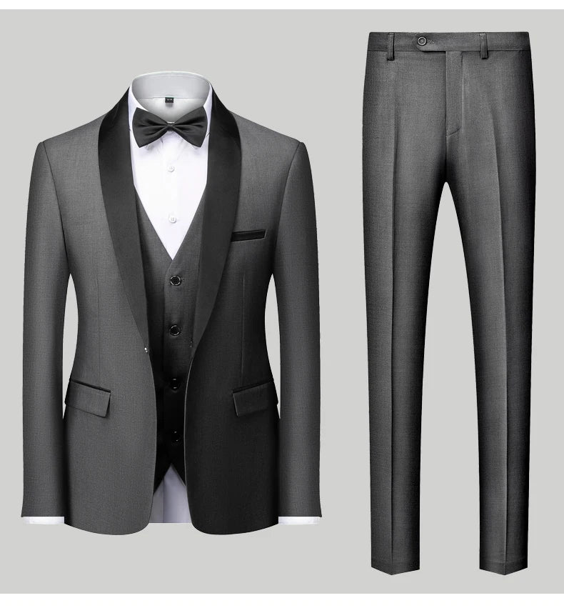 Mens Tuxedo Three Piece Suit Blazer with Trousers and Vest