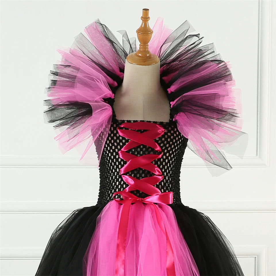 Girls Witch Ghost Vampire Halloween Costume Fluffy Tulle Dress