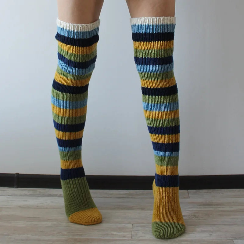 Striped Knitted Wool Long Socks