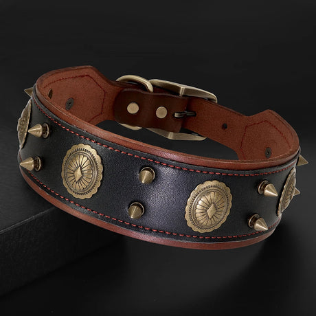 Genuine Leather Dog Collar 2inch Wide Rivets and Spikes Medieval Cosplay