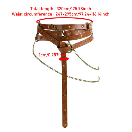 1 Piece Multi Wrap PU Belt with Chain Medieval Ranger Cosplay Belt
