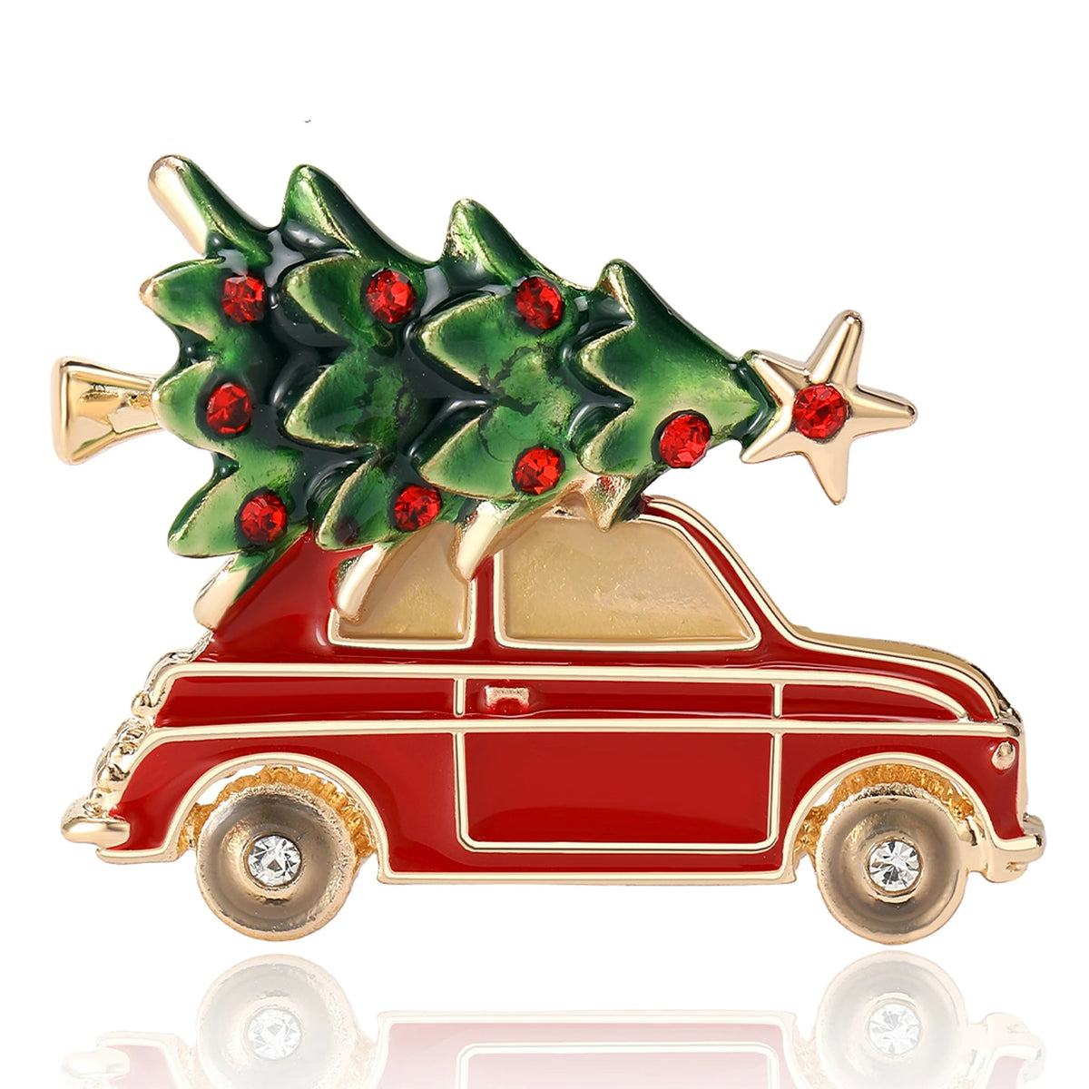 Christmas Tree Red Car Brooch