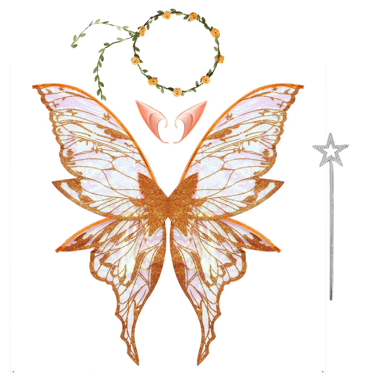 Fairy Elf Costume Wings, Ears, Wand and Hair Wreath Sets