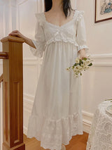 Summer Cotton Women's Sleepwear Antique French Style Lace Nightgown Nightdress