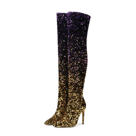 Galaxy Thigh High Boots Gradient Sequin Stretch Boots 11CM Heels