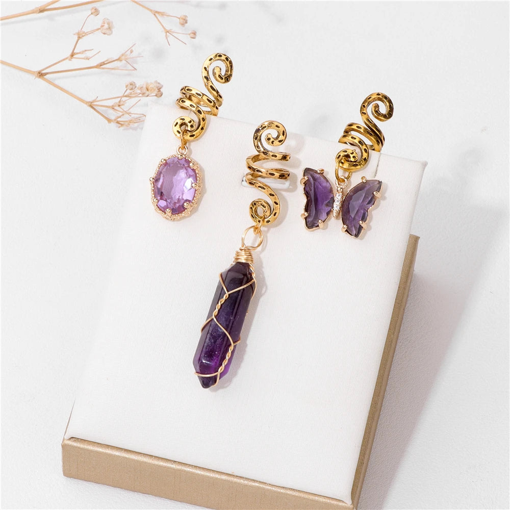 Crystal Braid Jewellery Hair Clips 3pcs/Set Natural Stones