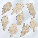 16Pcs Icecream Wooden Crafts Project Unpainted Hanging Ornaments Kids DIY Painting Gifts