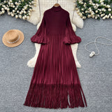 Petal Sleeves Pleated Tassel Dress Eight Colours