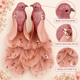 Pink Feather Birds 2PCS Christmas Bird Ornaments Christmas Tree Clips