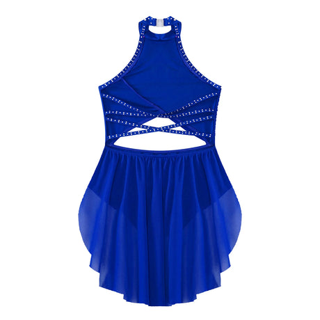 Girls Dance Performance Rhinestone Fringed Dress Figure Ice Skating Dancewear