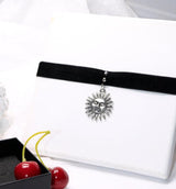 Black Velvet Ribbon Retro Sun Face Choker Necklace Leon Mathilda Y2k Jewellery