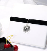 Black Velvet Ribbon Retro Sun Face Choker Necklace Leon Mathilda Y2k Jewellery