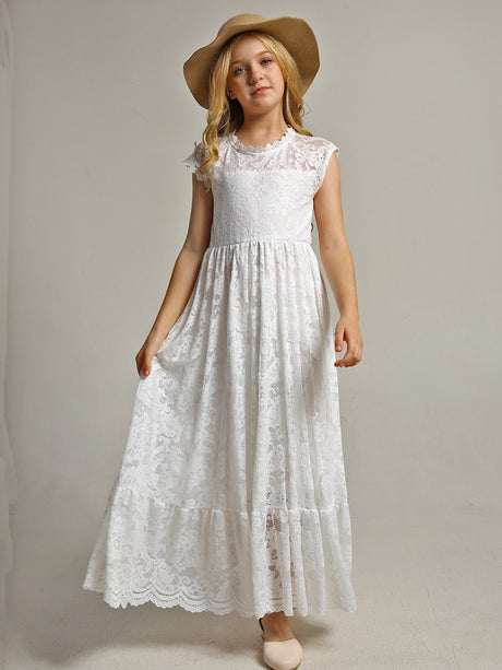 Girls Maxi Lace Chiffon Photoshoot Dresses For 3-15 Years