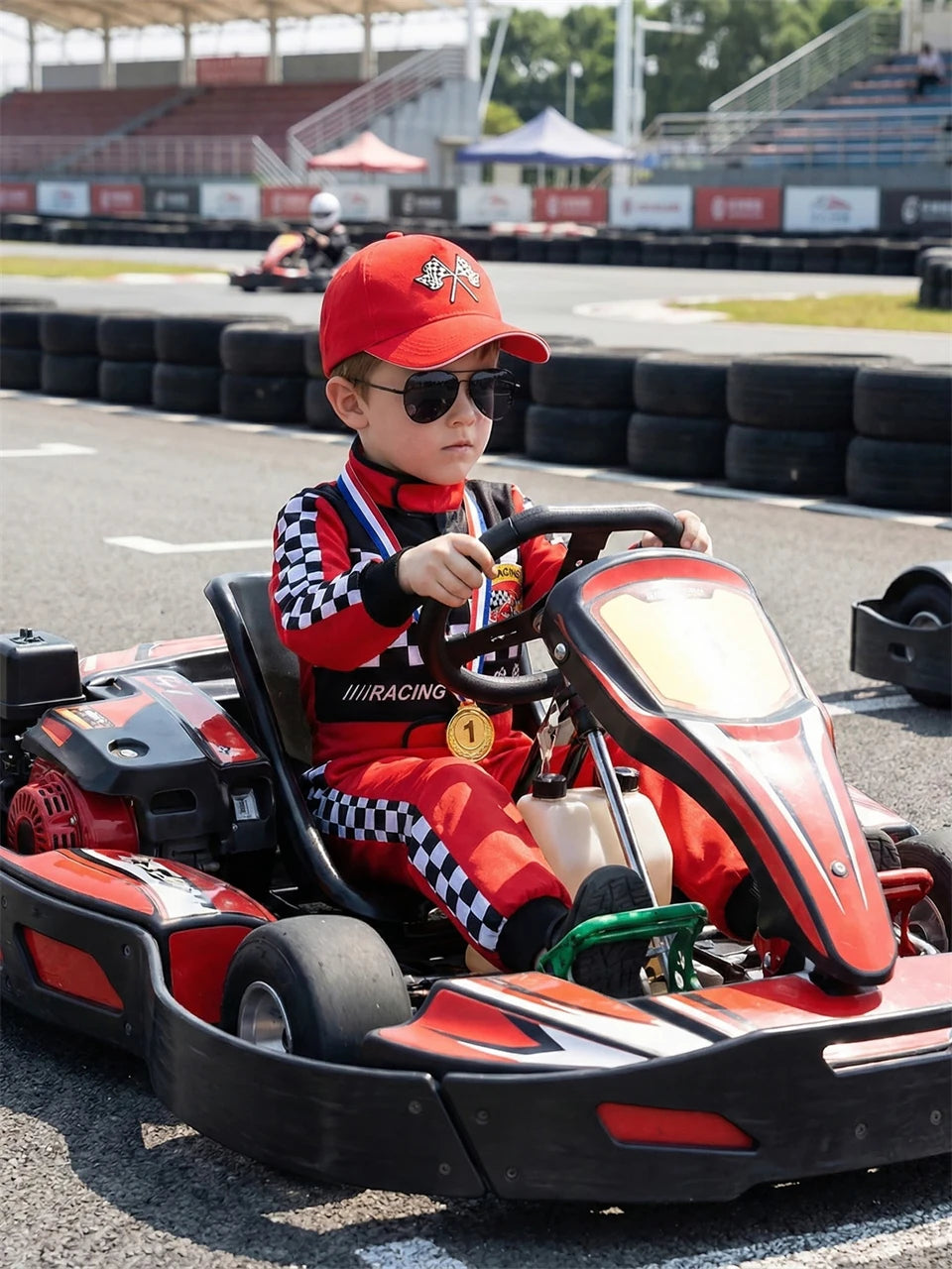 Kids Racer Costume Set Halloween Cosplay Checkered Racing Jumpsuit Boys Book Week Costumes