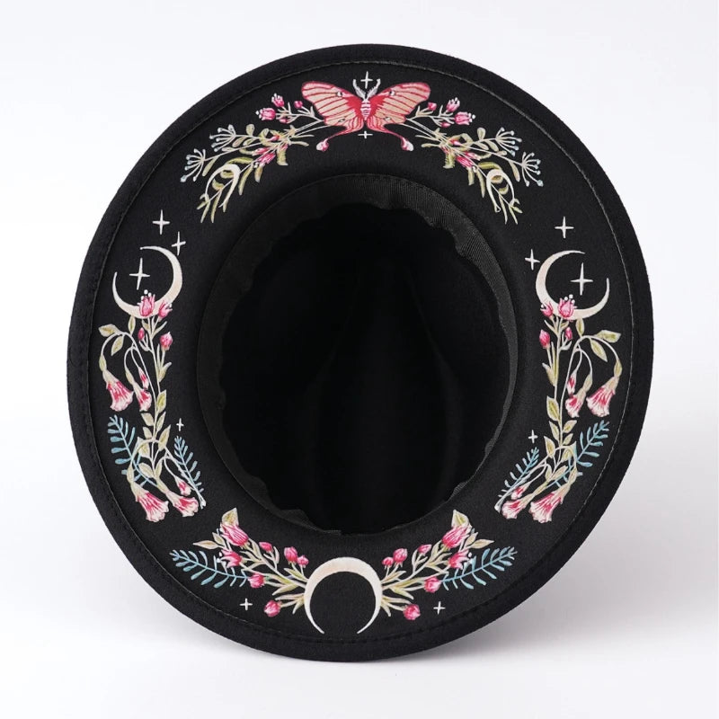 Witchy Vibes Floral and Butterfly Print Wide Brim Hat