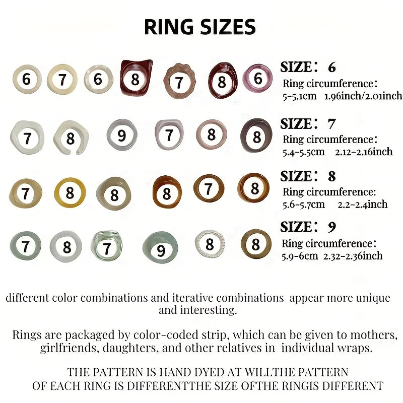 Set of 25 Vintage Bohemian Style Rings Acrylic Resin Gold Foil Ring Set
