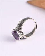 Token of the Wyverns S925 Sterling Silver Ring Ancient Pattern Rhombus Purple Zircon