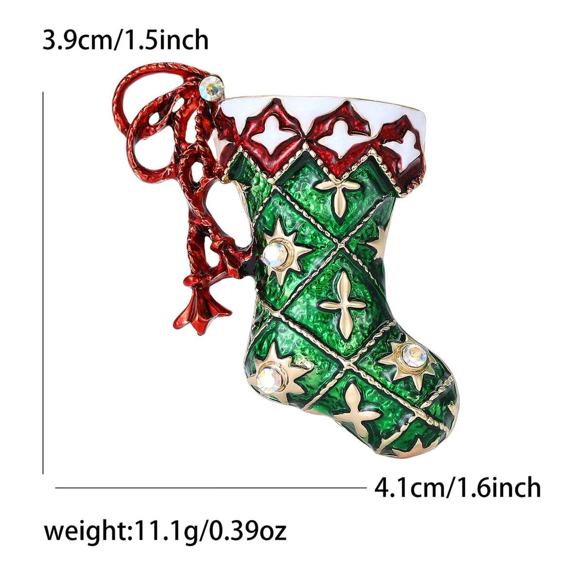 Green Christmas Stocking  Enamel Brooch