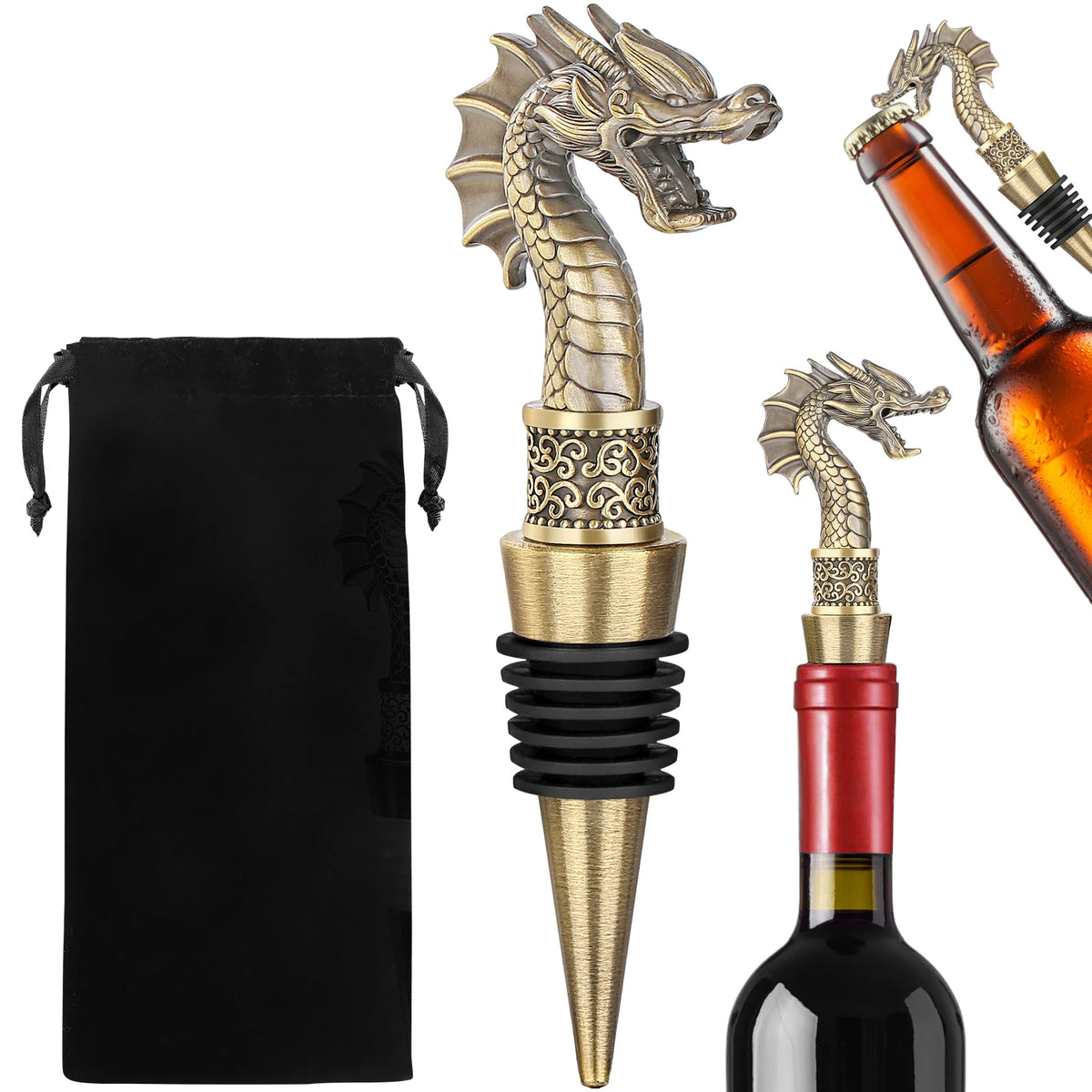 2-in-1 Dragon Head Wine Stopper and Bottle Opener Home Bar Bottle Saver Gift Idea