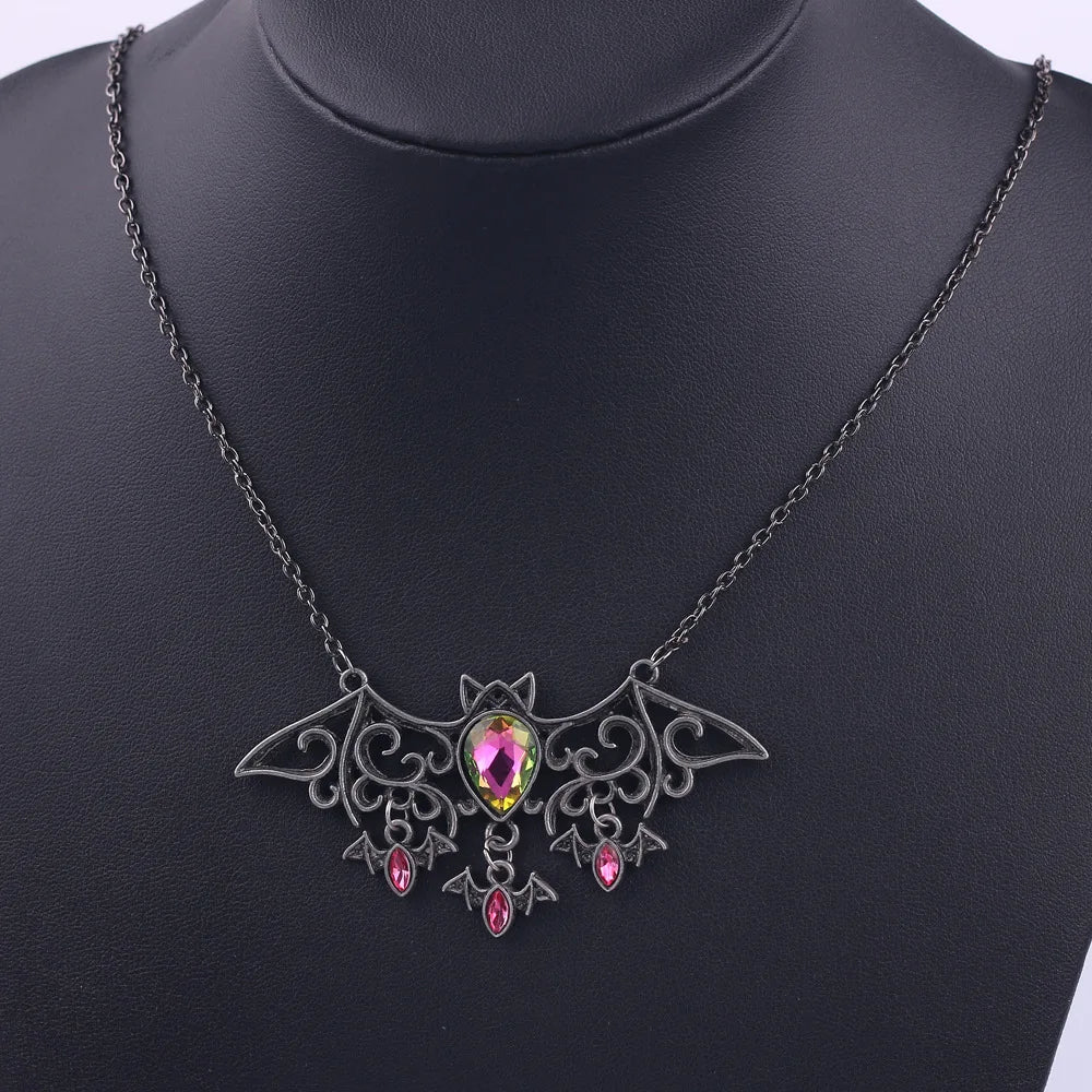 Halloween Bat Pink Crystal Necklaces