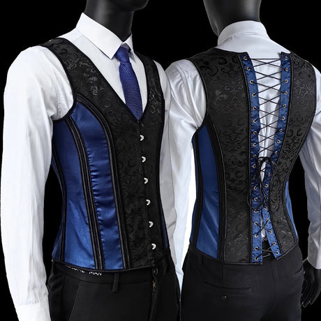Vintage Circus Men's Boned Waistcoat Corset Vest Lace Up Burlesque Performance Stage Costume