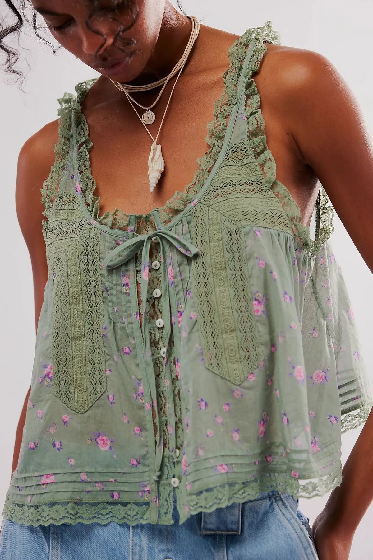 Pip's Summer Cotton Camis Crop Tops Boho Spliced Lace Tank Tops