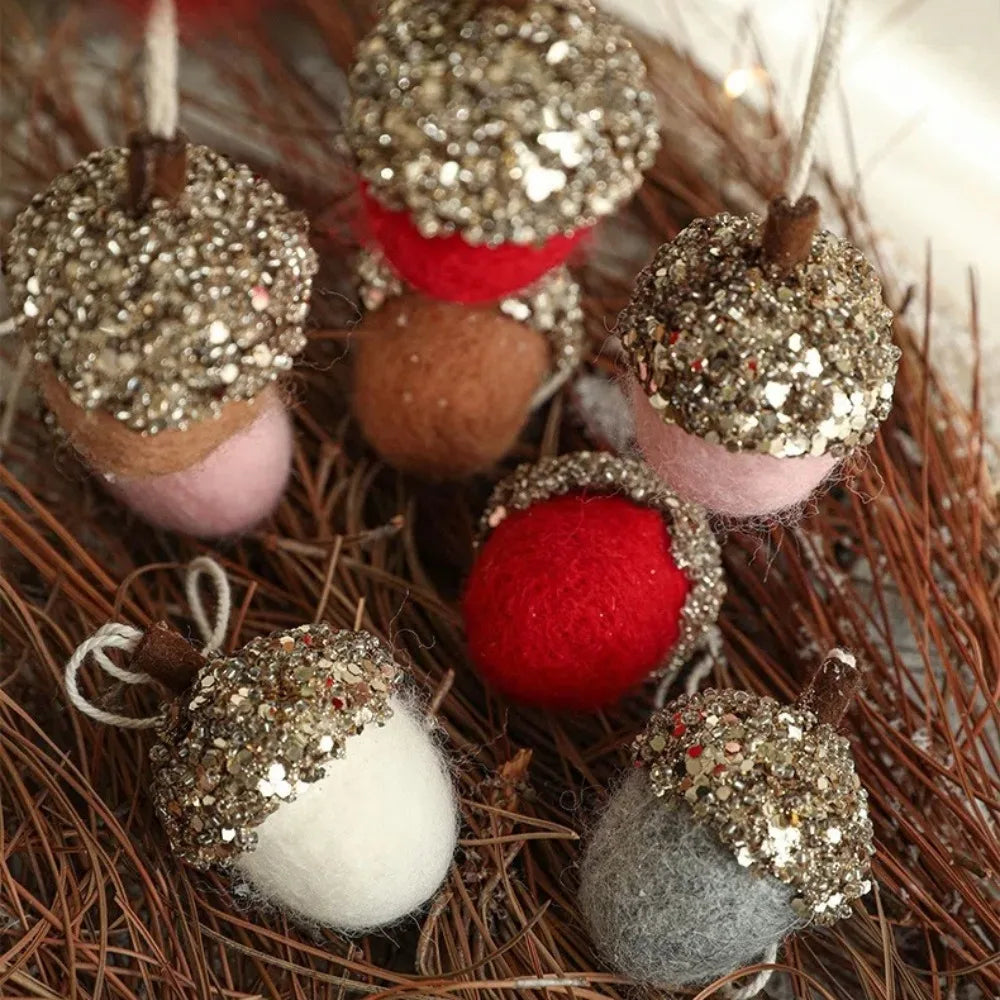 Wool Felt Glittery Acorn Ornaments Christmas Tree Hanging Decor