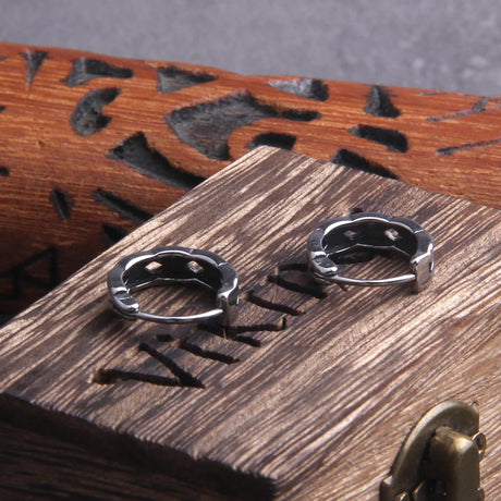 Vikings Braid Stainless Steel Huggie Hoop Earrings for Men with Wooden Box