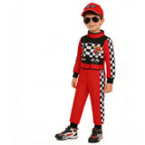 Kids Racer Costume Set Halloween Cosplay Checkered Racing Jumpsuit Boys Book Week Costumes
